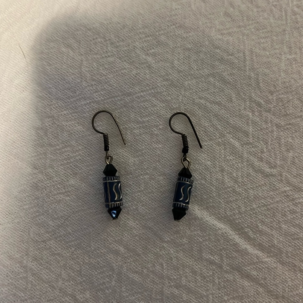 Beaded earrings, costume jewelry, tarnished.